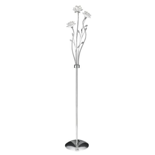 Bellis 3-flammige Stehleuchte chrom mit dekorativem Blumenglas 162 cm
