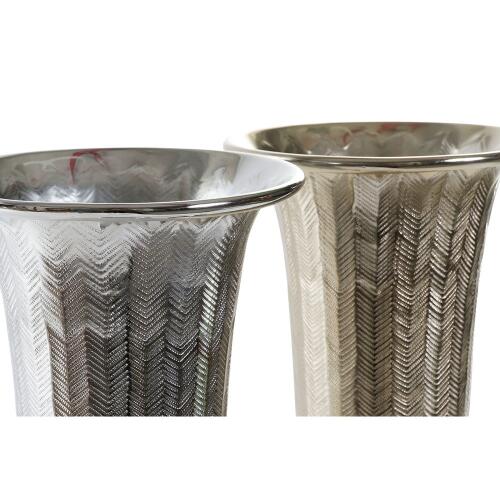 Vase DKD Home Decor Aluminium Silberfarben (2 pcs) (20 x 20 x 50 cm)
