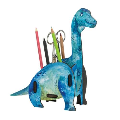 Werkhaus Stiftebox Dino Brachiosaurus aus Holz blau Stiftehalter