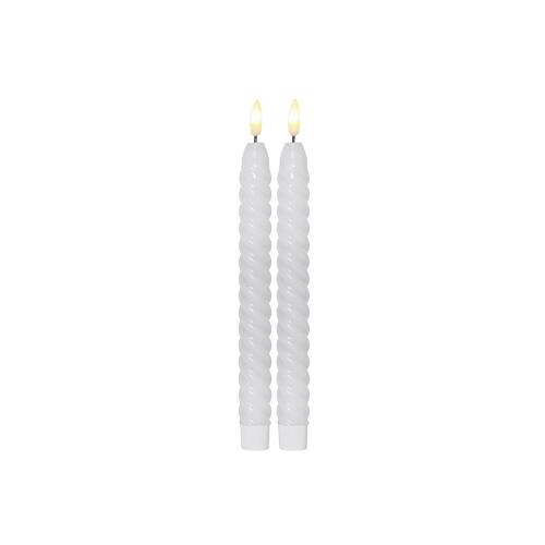 STAR TRADING LED-Echtwachs-Leuchterkerze Flamme Swirl Antique 25x2,3cm weiß 2Stück