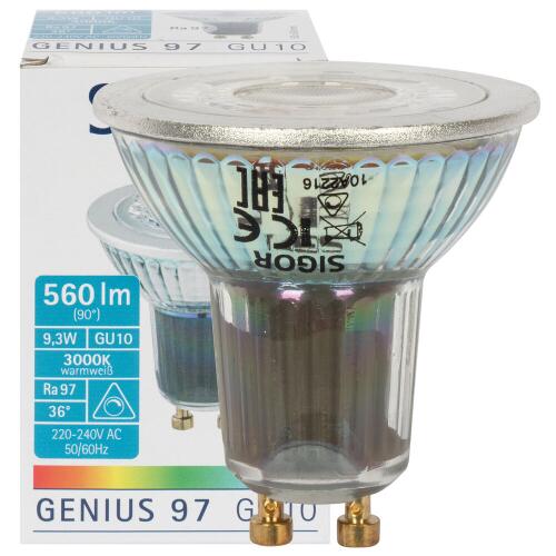 LED-Reflektorlampe, PAR16,  GU10/240V/9,3W-3000K, 36°, SIGOR, GENIUS