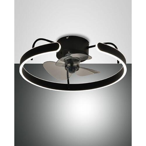 Savoy, Deckenleuchte mit Ventilator (35W), LED (40W), Metall- und Polycarbonatstruktur, Schwarz