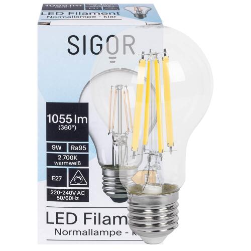 Sigor Full Spectrum E27 LED Leuchtmittel Ra95 dimmbar 2700K warmweiß 9W (75W), 1.055 lm