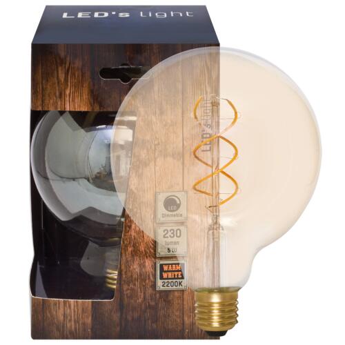Spiral-LED-Lampe Globe G125 E27 5W goldfarben dimmbar 2200K extra warmweiß