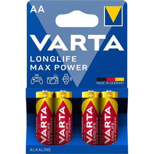 Mignon-Batterie VARTA Longlife Max Power Alkaline, Typ AA, LR06, 1,5V, 4-Pack
