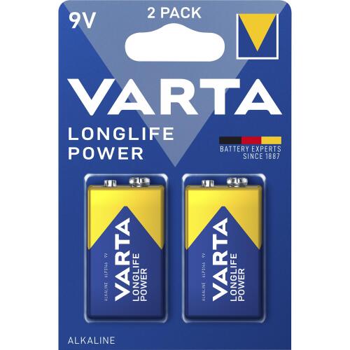 9V-Block Batterie VARTA Longlife Power Alkaline, 6LR61, 2er Blister