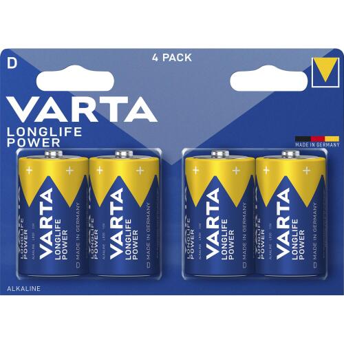 Mono-Batterie VARTA Longlife Power Alkaline, Typ D, LR20, 1,5V, 4er Pack