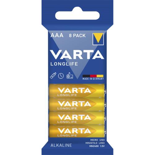 Micro-Batterie VARTA Longlife, Alkaline, Typ AAA, LR06, 1,5V, 8er Pack