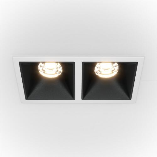 LED Einbaustrahler Alfa weiß/schwarz eckig 6,5x12,6 cm 2x10W 3000K warmweiß 2-flammig