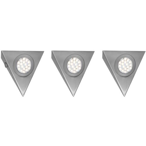 3 LED Möbelunterbauleuchten Dreieck nickel-matt mit Schalter
