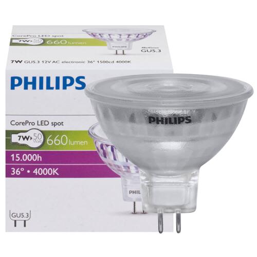 Philips LED Strahler MR16 12Volt 36°Ausstrahlwinkel 7W 4000K neutralweiß - Lampen & Leuchten Onlineshop -