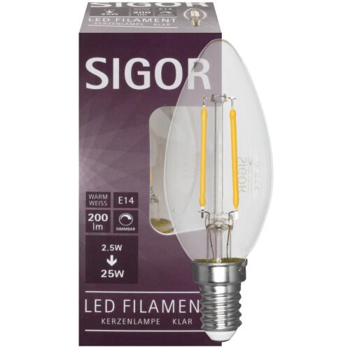 LED-Filament-Lampe Kerzen-Form E14 klar 2,5W dimmbar warmweiß