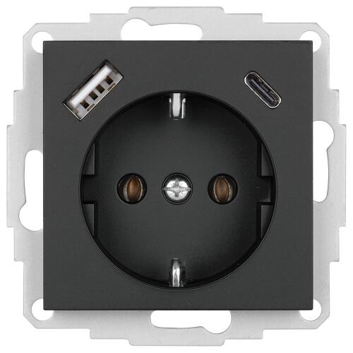 Kombi-Steckdose, 1 x USB-A + 1 x USB-C, K55® BBblack®, schwarz matt