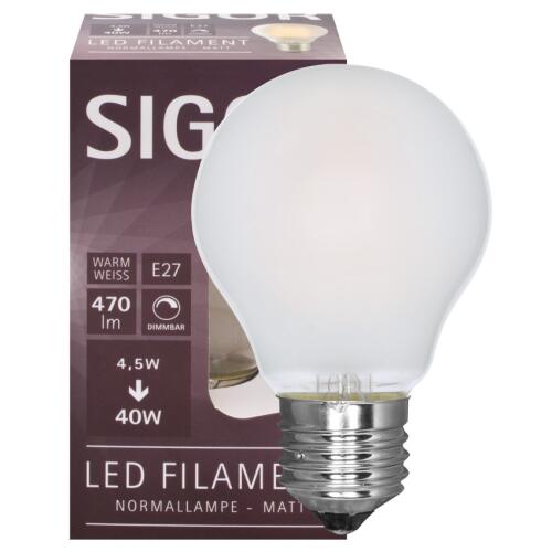 LED Filament Lampe E27 4,5W weiß matt dimmbar 2700K warmweiß CRI>90 470lm
