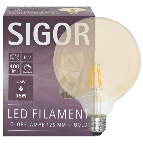 LED Filament Lampe Globe G125 E27 4,5W goldfarben dimmbar 2400K warmweiß