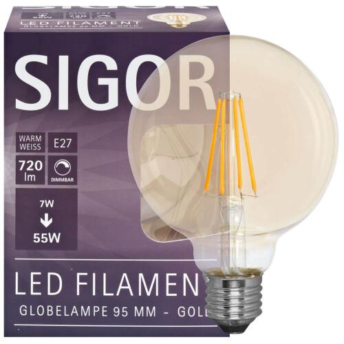 LED Filament Lampe Globe G95 E27 7W goldfarben dimmbar 2500K warmweiß
