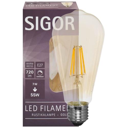 LED-Filament-Lampe Edison E27 7W goldfarben dimmbar 2400K warmweiß
