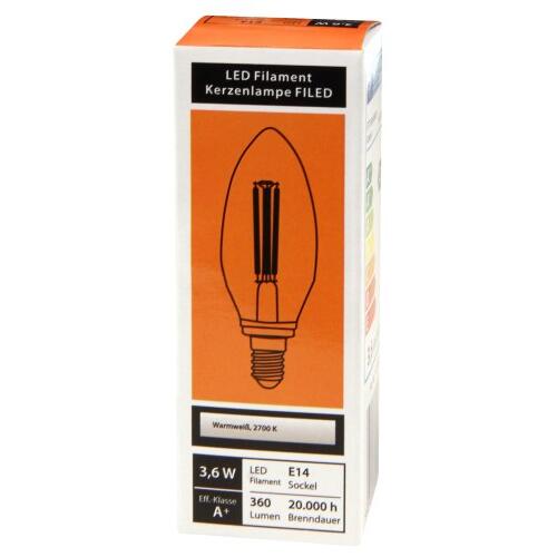 LED Filament 3er-Set Kerzenlampe E14 4W 360lm warmweiß klar