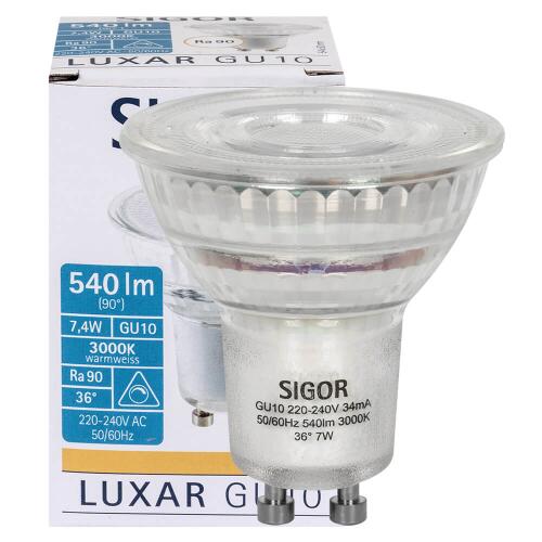 GU10 LED Reflektor Lampe Luxar Glas 36° 7W 3000K warmweiß dimmbar