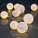 LED-Minilichterkette warmweiß Kugeln mit Pailletten weiß perlmuttfarben