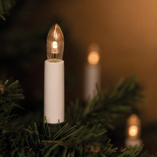 LED-Weihnachtsbaumkette, klar/weiß, E10 geriffelt 16-flammig 10,5m