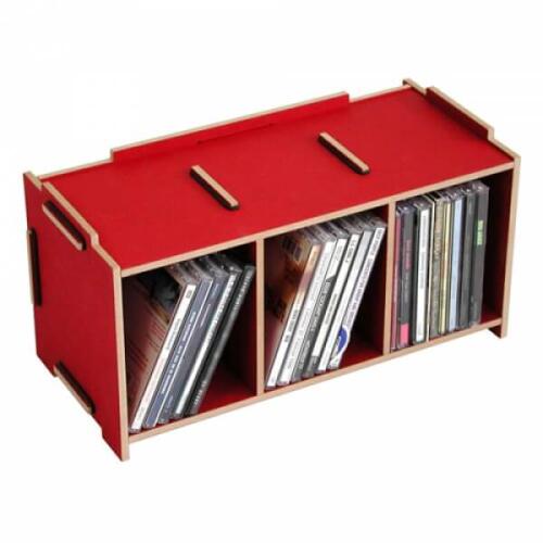 Medienbox aus Holz für CD stapelbar in rot