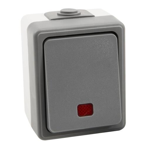 Feuchtraum Kontroll-Schalter McPower Secure, 250V~/10A, IP44, AP, grau