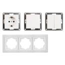 Schalter und Steckdosen Set McPower Flair Tür 3-fach-Style weiß + Glasrahmen