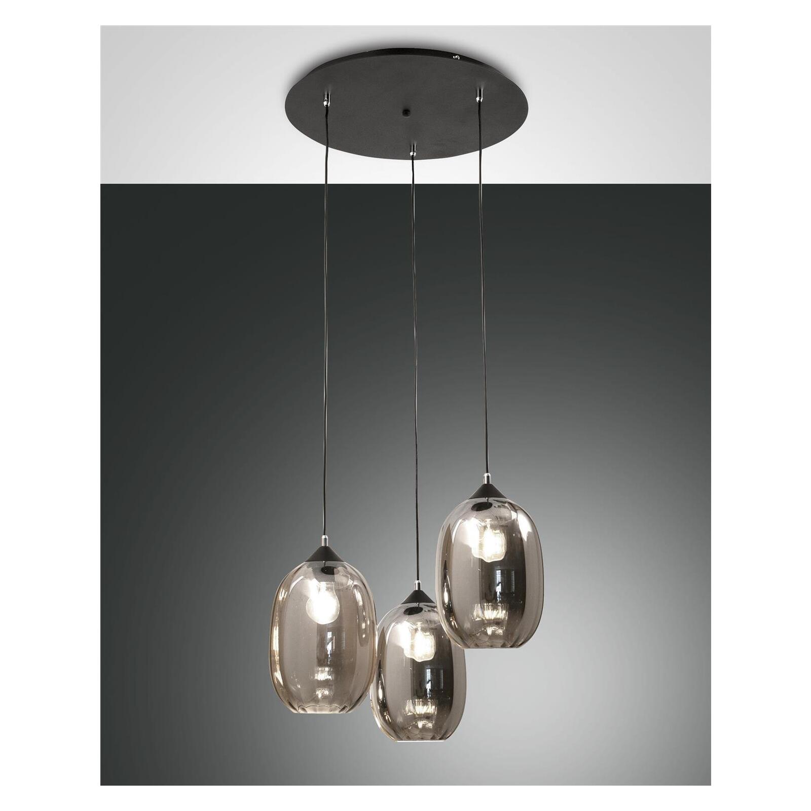 Fabas Luce Fume - Leuchten Leu 3519-47-126 Onlineshop - Glasschirm E27 Infinity Lampen & 3-flammig schwarz Pendelleuchte
