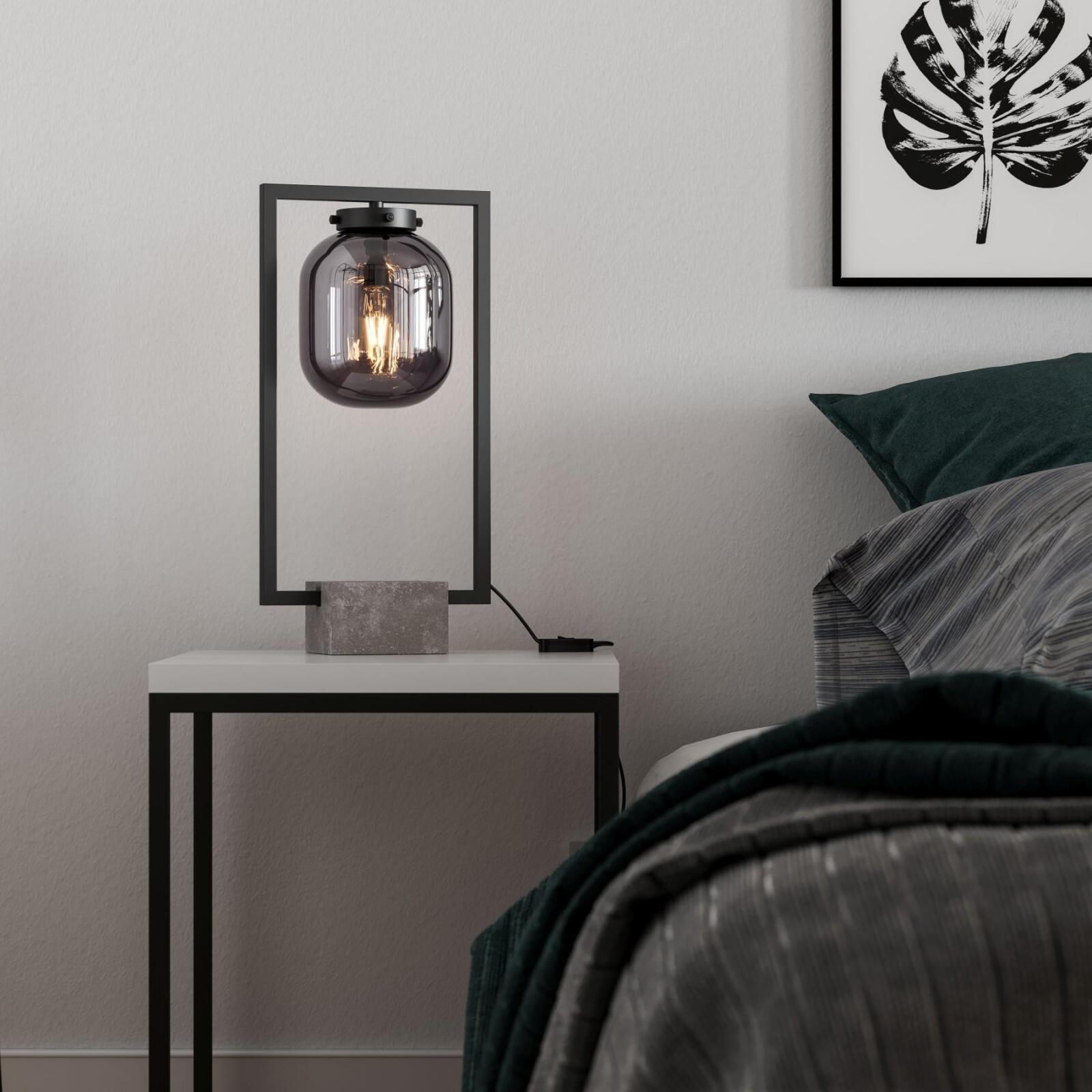 Leuchten Onlineshop & Glasschirm schwarz rauchgrau By 52cm Rydens Lampen - Metall Dixton Höhe Tischleuchte