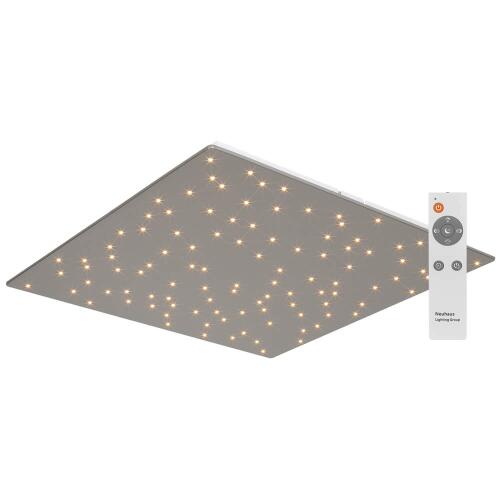 LED Deckenleuchte Panel Sparkle stahlfarben Sternenhimmel mit Fernbedienung eckig, 45x45cm