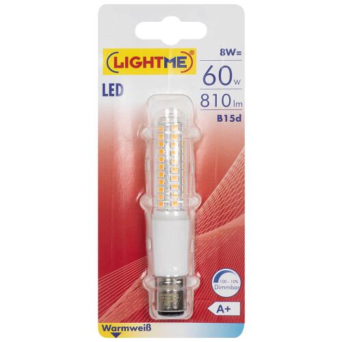 LED-Lampe, Röhren-Form, klar, B15d/8W (60W), 810 lm, 3000K