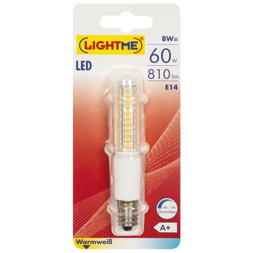LED-Lampe, Röhren-Form, klar, E14/8W (60W), 810 lm, 2700K dimmbar